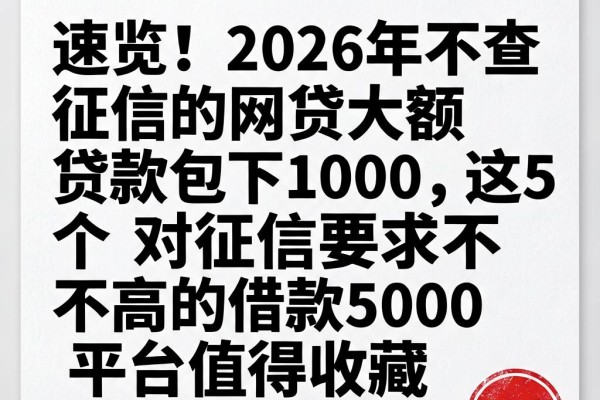 速览！2026年不查征信的网贷大额贷款包下1000，这5个对征信要求不高的借款5000平台值得收藏