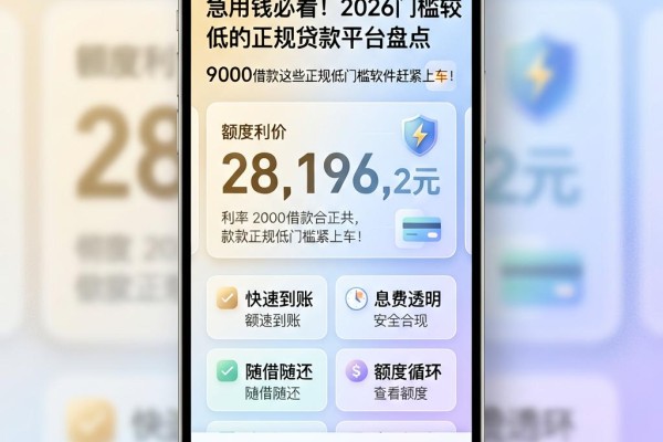 急用钱必看!2026门槛较低的正规贷款平台盘点,9000借款这些正规低门槛软件赶紧上车