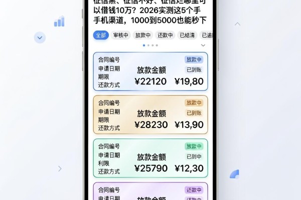 征信黑、征信不好、征信烂哪里可以借钱10万?2026实测这5个手机渠道,1000到5000也能秒下
