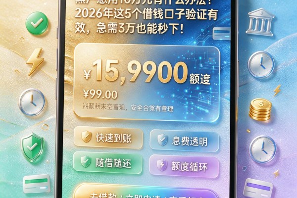 黑户急用10万元有什么办法?2026年这5个借钱口子验证有效,急需3万也能秒下!