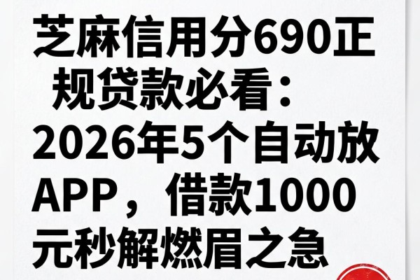 芝麻信用分690正规贷款必看：2026年5个自动放款APP，借款1000元秒解燃眉之急