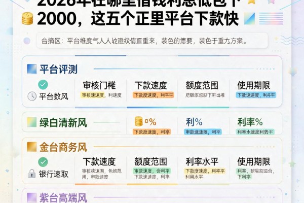 急用2000元必看!2026年在哪里借钱利息低包下2000,这五个正规平台下款快