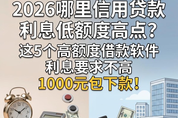 急用钱必看!2026哪里信用贷款利息低额度高点?这5个高额度借款软件,利息要求不高,1000元包下款!