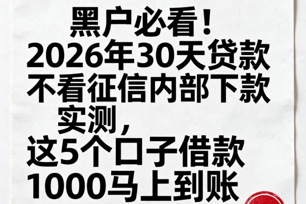 黑户必看!2026年30天贷款不看征信内部下款实测,这5个口子借款1000马上到账