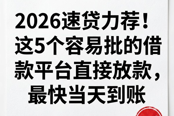 2026速贷力荐！这5个容易批的借款平台直接放款，最快当天到账