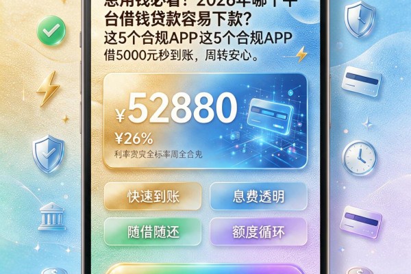 急用钱必看！2026年哪个平台借钱贷款容易下款？这5个合规APP借5000元秒到账，周转安心。