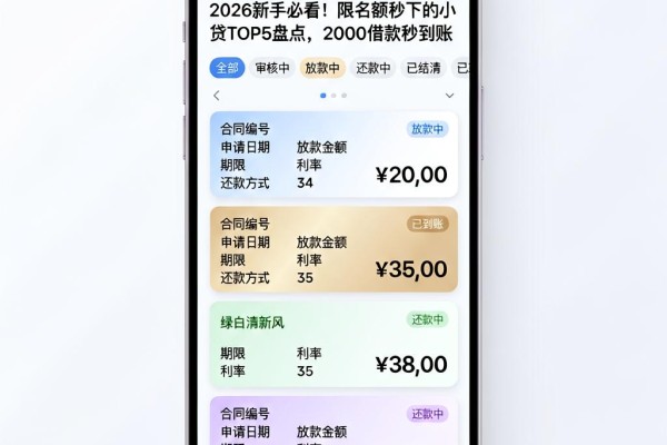2026新手必看!限名额秒下的小贷TOP5盘点,2000借款秒到账