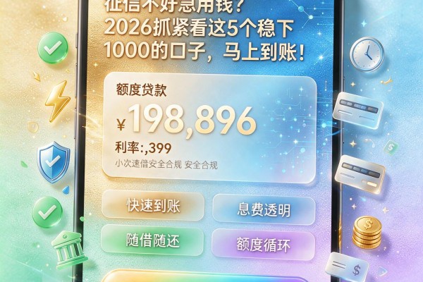 征信不好急用钱?2026抓紧看这5个稳下1000的口子,马上到账!