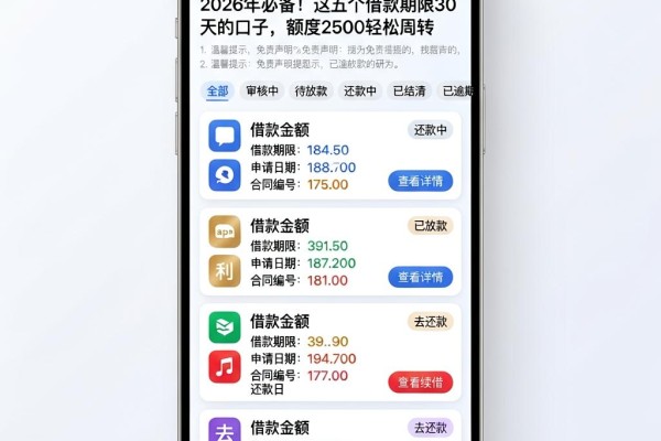 2026年必备!这五个借款期限30天的口子,额度2500轻松周转