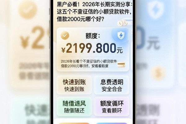 黑户必看!2026年长期实测分享:这五个不查征信的小额贷款软件,借款2000元哪个好?
