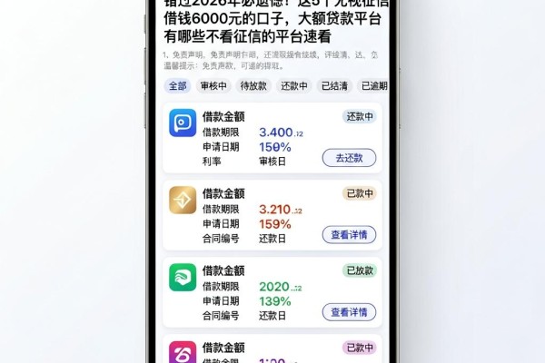 错过2026年必遗憾！这5个无视征信借钱6000元的口子，大额贷款平台有哪些不看征信的平台速看