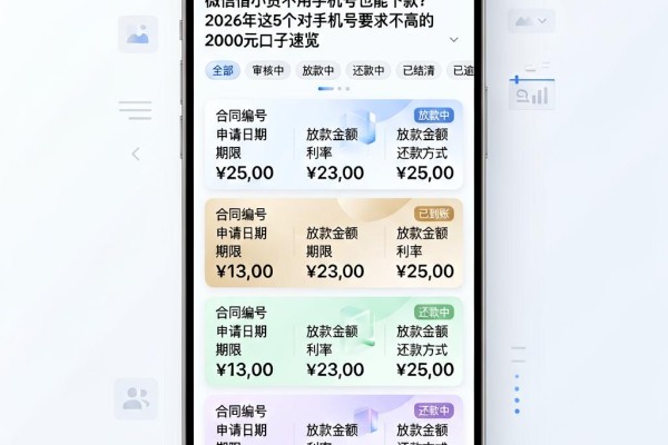 微信借小贷不用手机号也能下款？2026年这5个对手机号要求不高的2000元口子速览