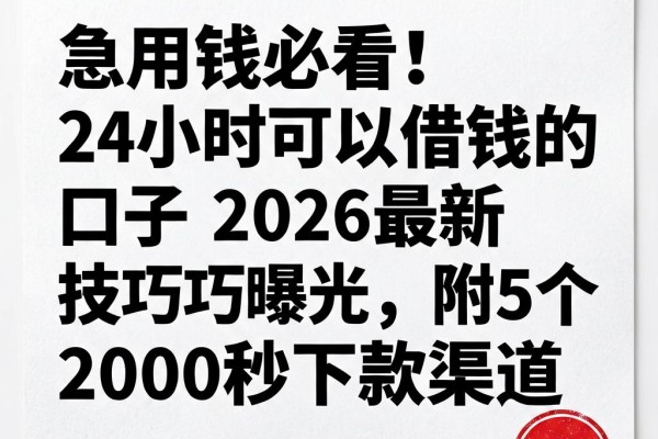 急用钱必看!24小时可以借钱的口子2026最新技巧曝光,附5个2000秒下款渠道