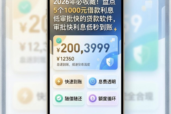 2026年必收藏!盘点5个1000元借款利息低审批快的贷款软件,审批快利息低秒到账