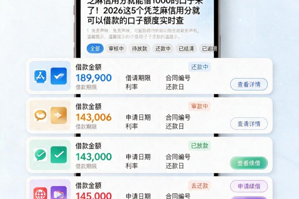 芝麻信用分就能借1000的口子来了!2026这5个凭芝麻信用分就可以借款的口子额度实时查