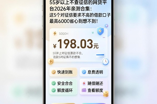 55岁以上不查征信的网贷平台2026年亲测合集:这5个对征信要求不高的借款口子,最高6000省心到想不到!