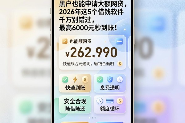 黑户也能申请大额网贷，2026年这5个借钱软件千万别错过，最高6000元秒到账！