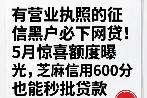 有营业执照的征信黑户必下网贷!5月惊喜额度曝光,芝麻信用600分也能秒批贷款