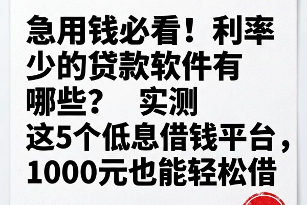 急用钱必看!利率少的贷款软件有哪些?实测这5个低息借钱平台,1000元也能轻松借