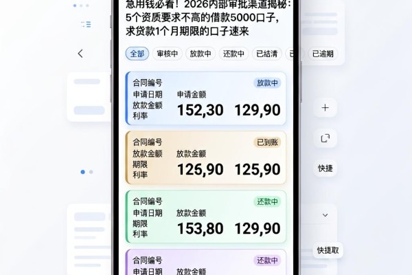 急用钱必看！2026内部审批渠道揭秘：5个资质要求不高的借款5000口子，求贷款1个月期限的口子速来