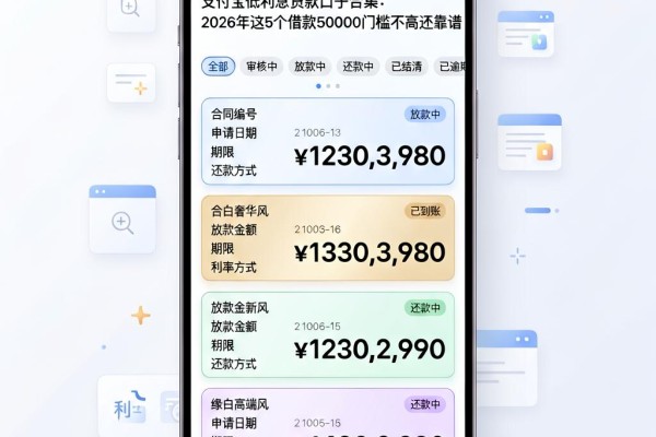 支付宝低利息贷款口子合集:2026年这5个借款50000门槛不高还靠谱