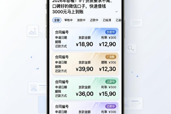 2026年必看!5个资质要求不高、口碑好的微信口子,快速借钱3000元马上到账