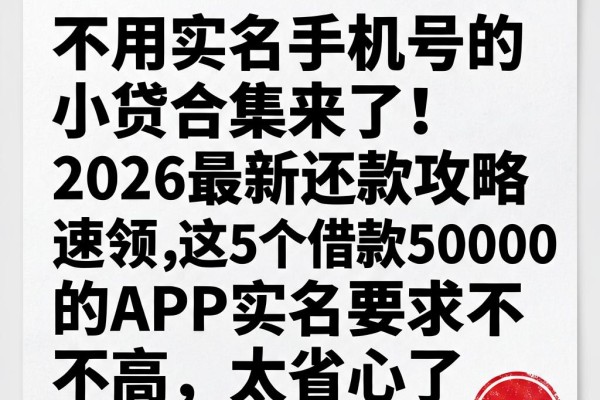 不用实名手机号的小贷合集来了!2026最新还款攻略速领,这5个借款50000的APP实名要求不高,太省心了