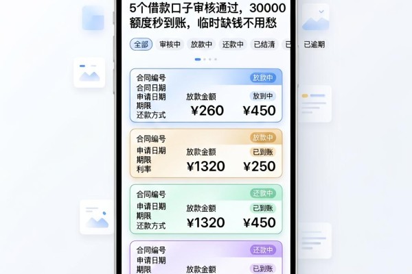 5个借款口子审核通过，30000额度秒到账，临时缺钱不用愁