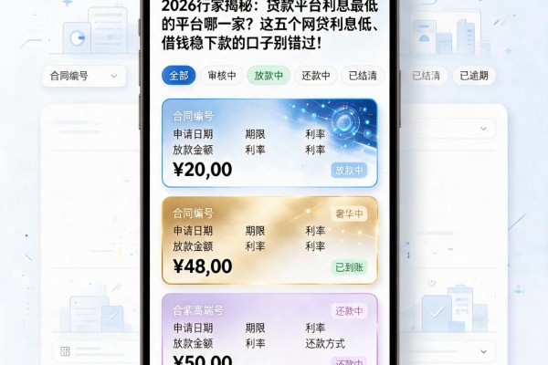 2026行家揭秘:贷款平台利息最低的平台哪一家?这五个网贷利息低、借钱稳下款的口子别错过!