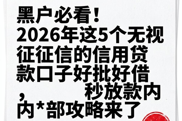 黑户必看！2026年这5个无视征信的信用贷款口子好批好借，秒放款内部攻略来了