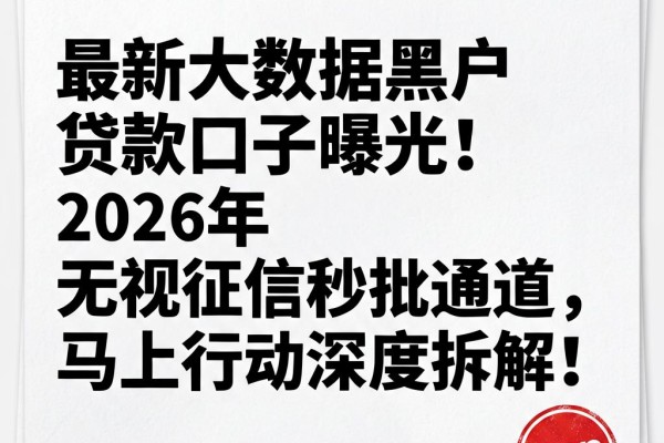 最新大数据黑户贷款口子曝光！2026年无视征信秒批通道，马上行动深度拆解！