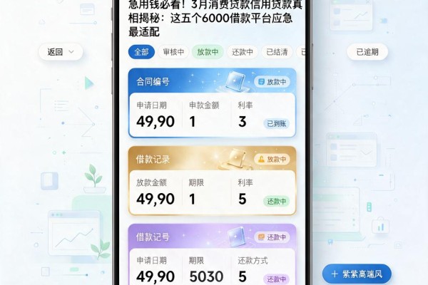 急用钱必看!3月消费贷款信用贷款真相揭秘:这五个6000借款平台应急最适配