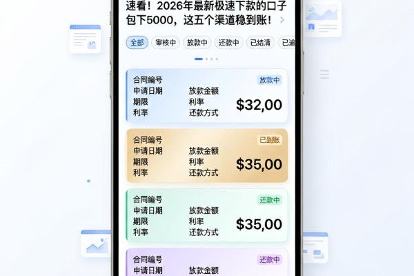 速看!2026年最新极速下款的口子包下5000,这五个渠道稳到账!