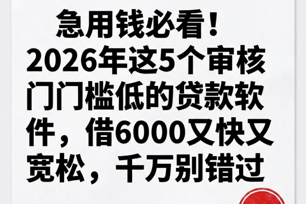 急用钱必看!2026年这5个审核门槛低的贷款软件,借6000又快又宽松,千万别错过