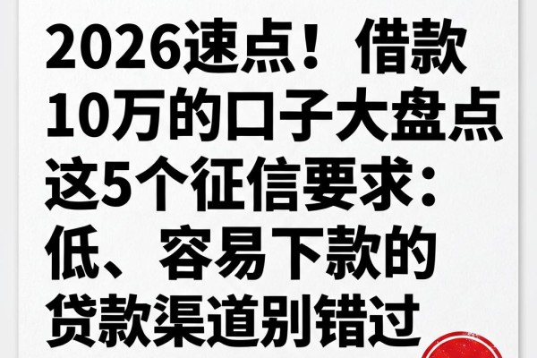 2026速点!借款10万的口子大盘点:这5个征信要求低、容易下款的贷款渠道别错过