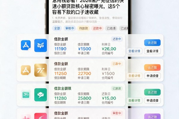急用钱必看！2026黑户免征信的快速小额贷款核心秘密曝光，这5个容易下款的口子速收藏
