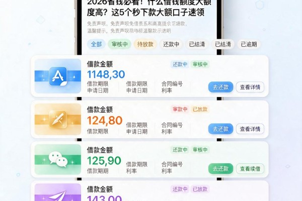2026省钱必看!什么借钱额度大额度高?这5个秒下款大额口子速领