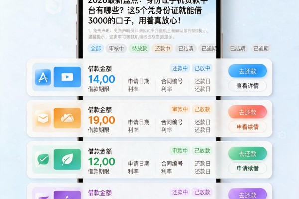 2026最新盘点:身份证手机贷款平台有哪些?这5个凭身份证就能借3000的口子,用着真放心!
