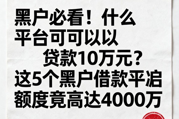 黑户必看!什么平台可以贷款10万元?这5个黑户借款平台额度竟高达4000万