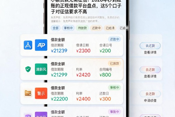 小额贷款无需征信！2026年秒到账的正规借款平台盘点，这5个口子对征信要求不高