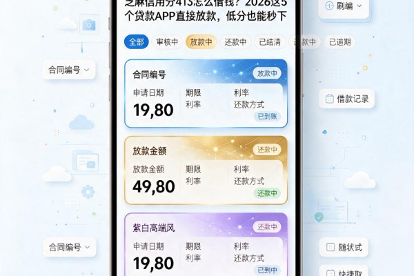 芝麻信用分413怎么借钱?2026这5个贷款APP直接放款,低分也能秒下