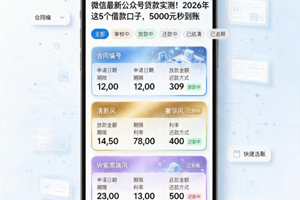 微信最新公众号贷款实测！2026年这5个借款口子，5000元秒到账