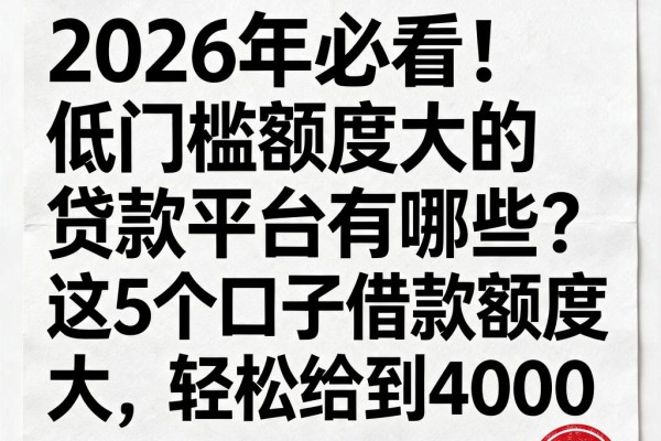 2026年必看!低门槛额度大的贷款平台有哪些?这5个口子借款额度大,轻松给到4000