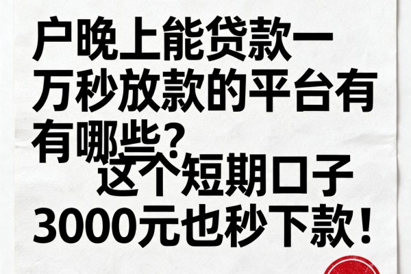 户晚上能贷款一万秒放款的平台有哪些?这个短期口子3000元也秒下款!