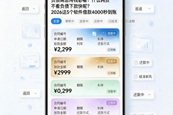 负债高急用钱必看!什么网贷不看负债下款快呢?2026这5个软件借款4000秒到账