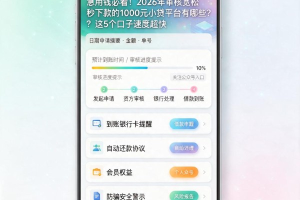 急用钱必看!2026年审核宽松秒下款的1000元小贷平台有哪些?这5个口子速度超快