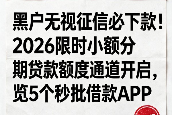 黑户无视征信必下款!2026限时小额分期贷款额度通道开启,速览5个秒批借款APP