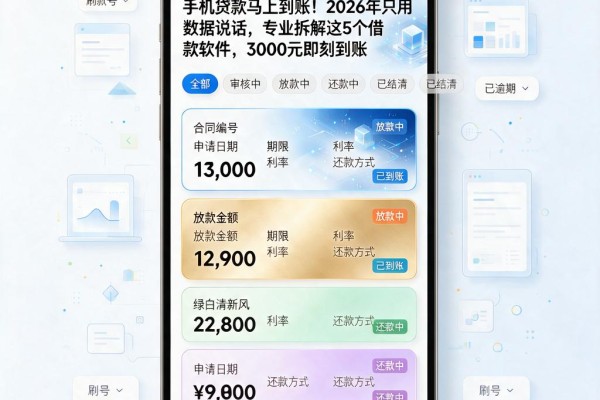 手机贷款马上到账!2026年只用数据说话,专业拆解这5个借款软件,3000元即刻到账