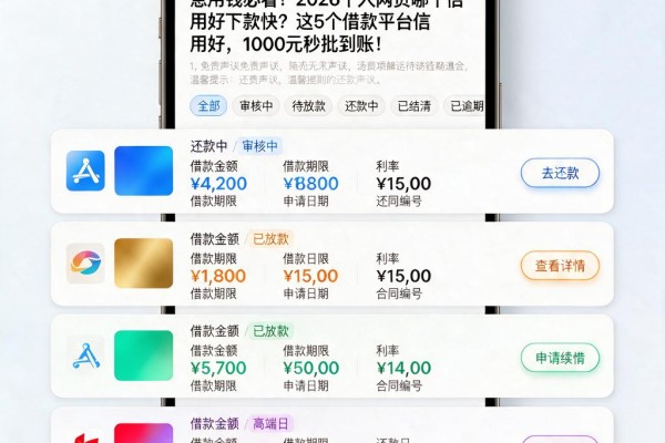 急用钱必看！2026个人网贷哪个信用好下款快？这5个借款平台信用好，1000元秒批到账！
