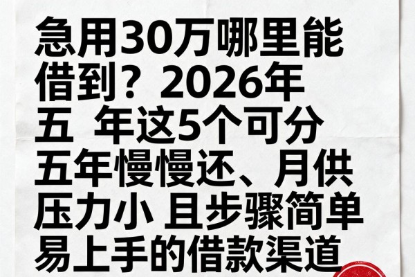 急用30万哪里能借到？2026年这5个可分五年慢慢还、月供压力小且步骤简单易上手的借款渠道